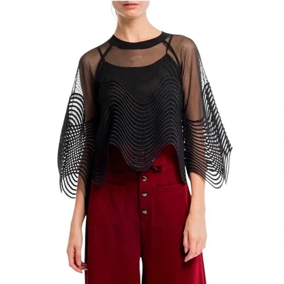 Beulah Style Black Top See-through round lace Size M - Picture 1 of 13